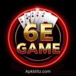 6E Game app icon featuring three action heroes with glowing 6E logo, coins, and colorful fantasy background.